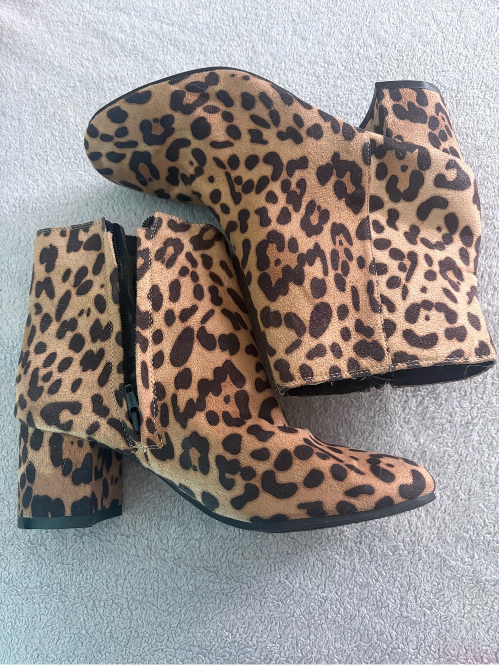Time and Tru Leopard Print Block Heel Ankle Boots in Tan and Black